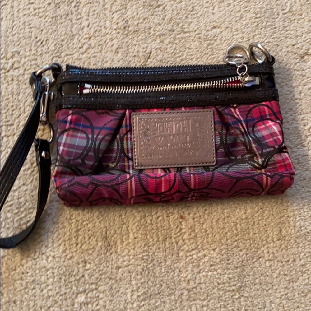 Coach Poppy Pink Plaid Wristlet